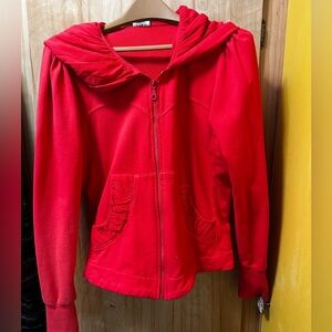 CMC COLOR ME COTTON Vintage retro RED   Hooded Zip-Up Jacket  women sz M